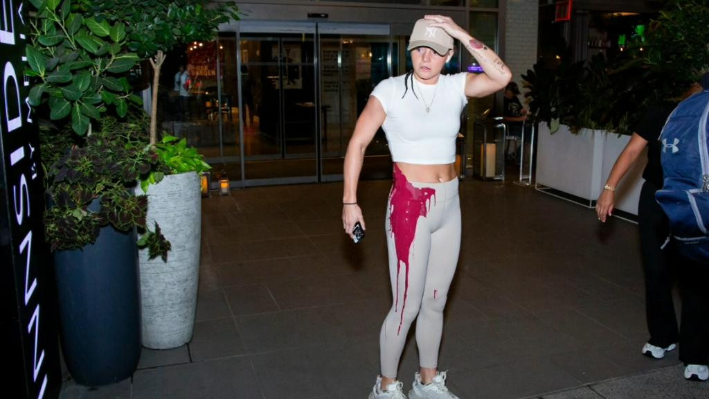 Sandy Ryan was hit with red paint just before her fight